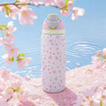 Owalaa light pink floral 32oz/945ml stainless steel insulated water bottle with straw,for daily sports outdoor,perfect gift